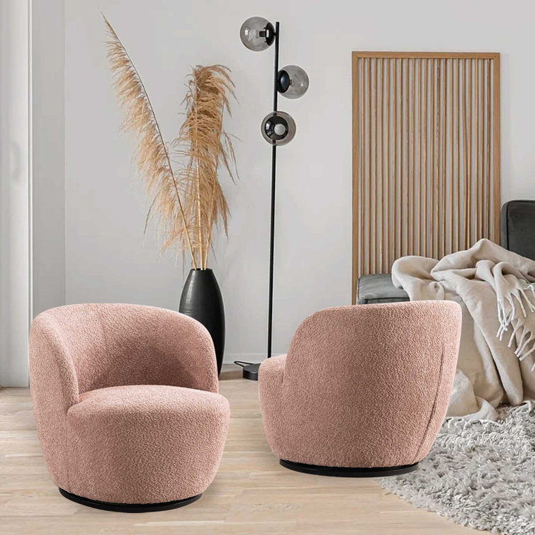 Everly Quinn Nen Upholstered Swivel Accent Chairs Boucle Swivel